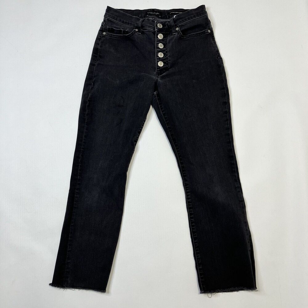 Banana Republic Mid Rise Crop Flare Jeans Black Faded Size 27 X 24 Button Fly